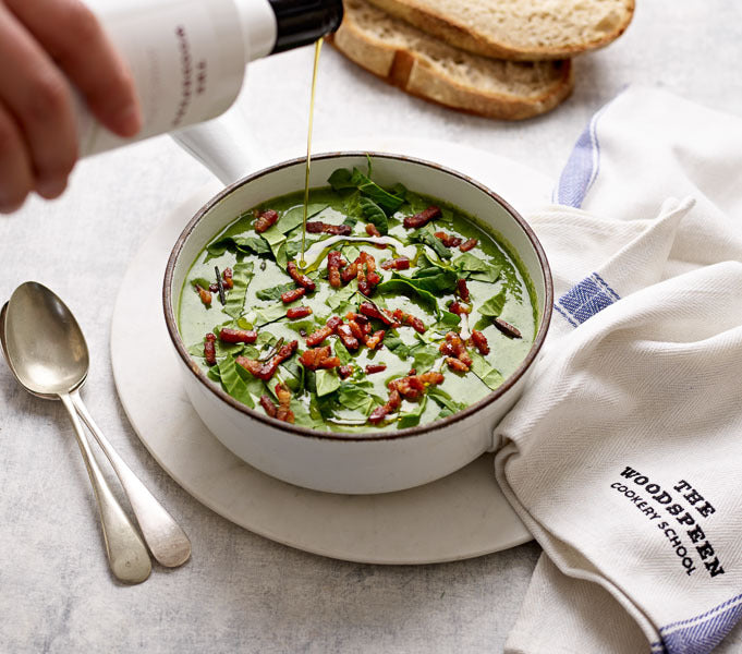 The Woodspeen, Wild Garlic Soup, Bacon & Olive Oil
